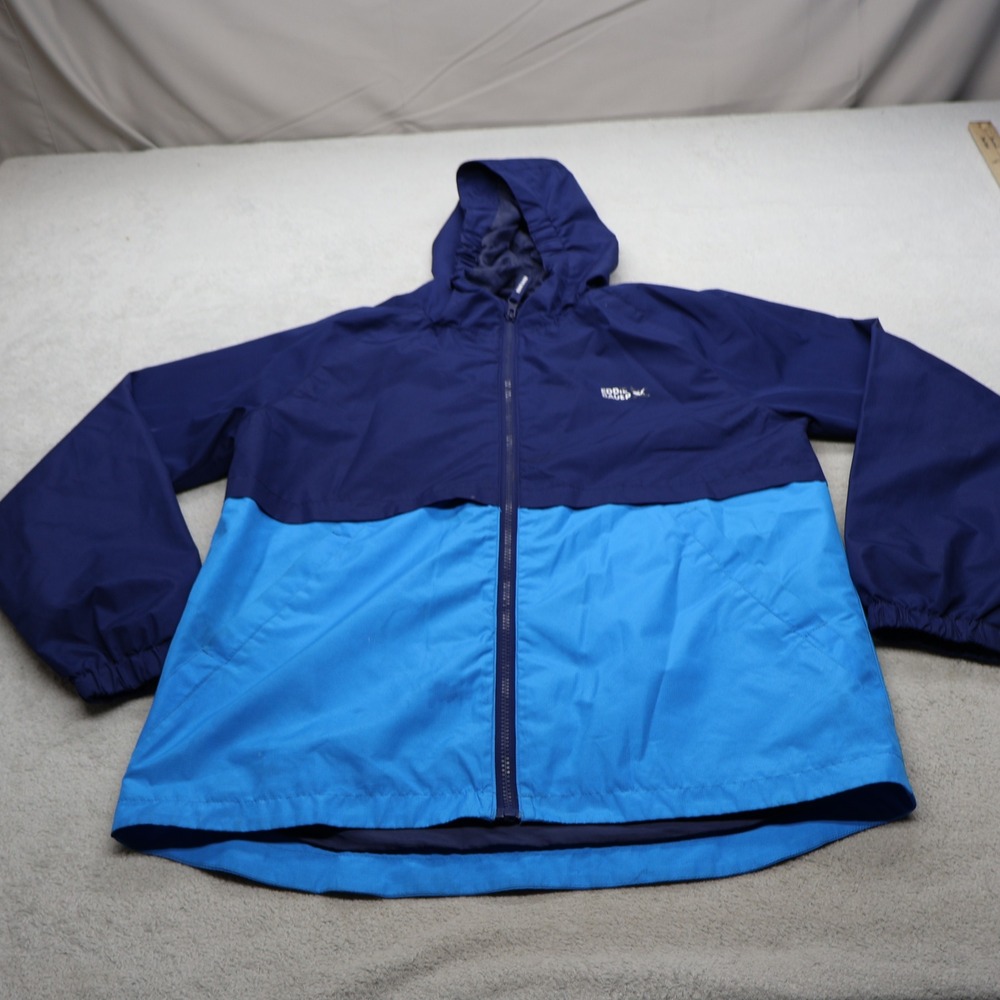 Eddie Bauer Jacket Youth Large 14/16 Blue Hooded Ripstop Full Zip Windbreaker